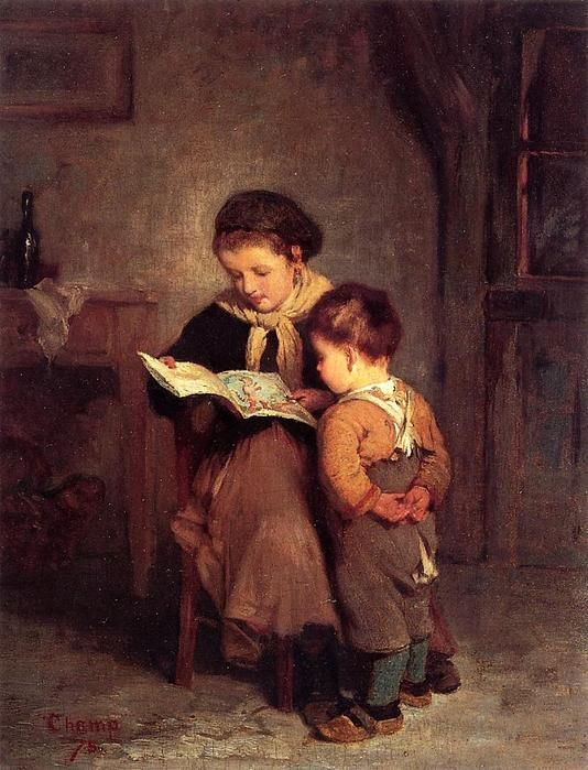 Mother reading to child by James Well Champney